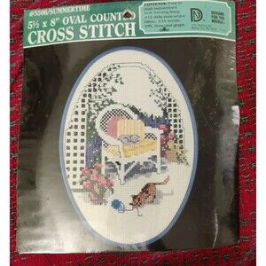 VTG 5506 Designs for the Needle 5 1/2" X 8" Summertime Cat Cross Stitch Kit 1987